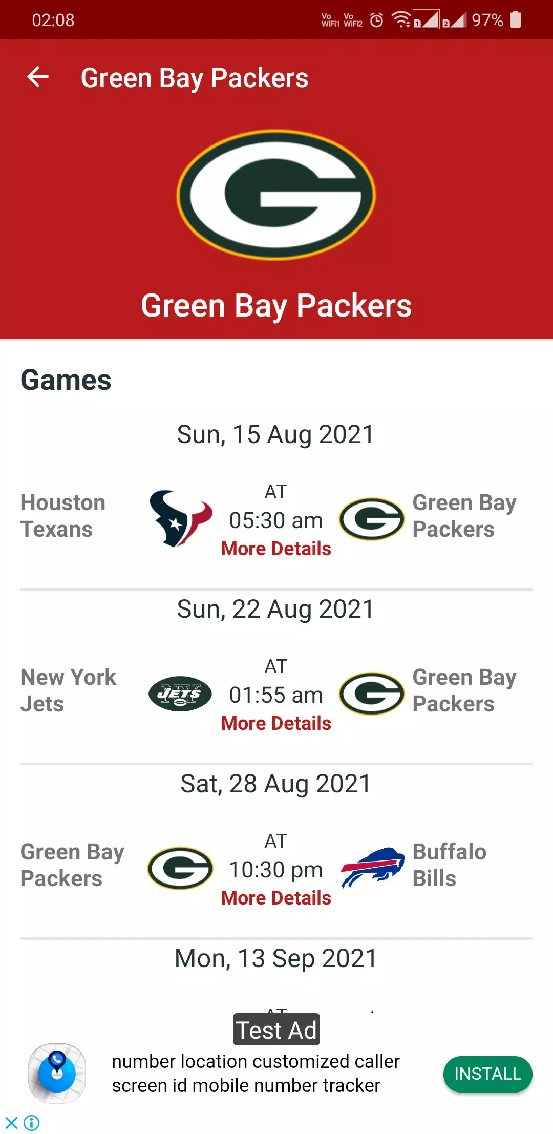 2021 NFL Football Schedule & Scores Apk Download for Android- Latest  version 2.1.0- com.schedule.nflscores