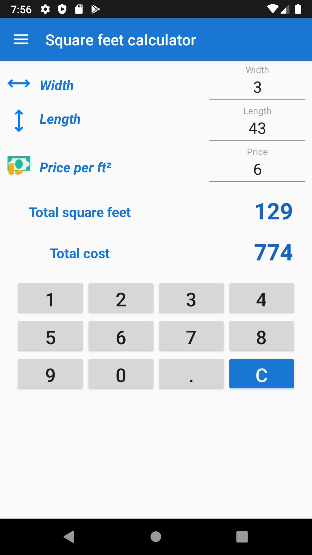 Square feet calculator for Android - APK Download