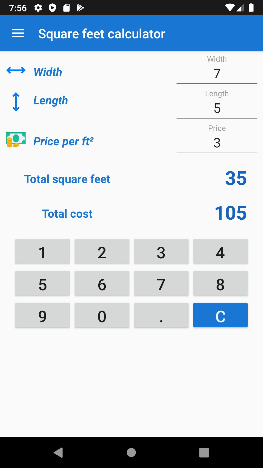 Square feet calculator for Android - APK Download