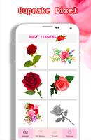 Fleurs roses à colorier par nombre - Pixel Art Affiche