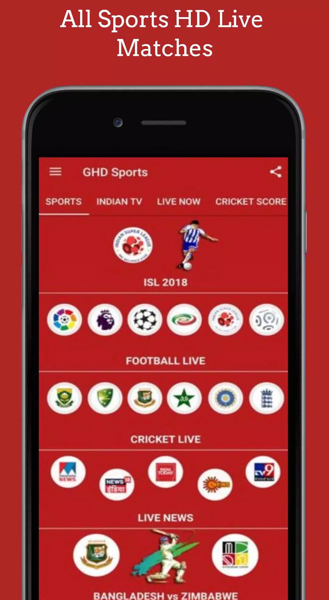 GHD SPORTS - Free Cricket Live TV Thop TV Guide APK pour Android Télécharger