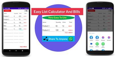Easy List Calculator And Bills Affiche