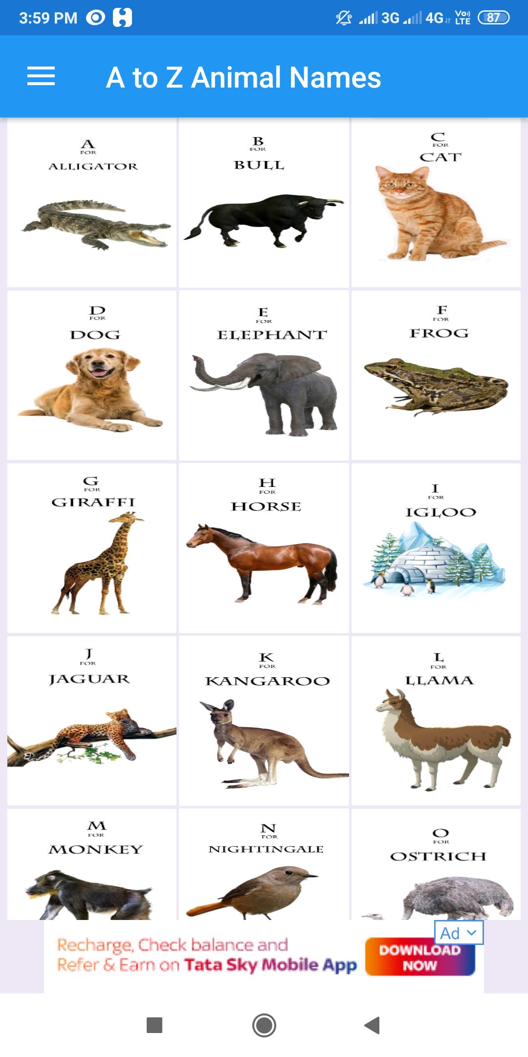 A To Z Animal Names Alphabet By Pics Sound For Android A To Z Animal Names Alphabet By