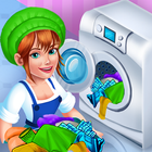Jogo de lavar roupa na máquina ícone