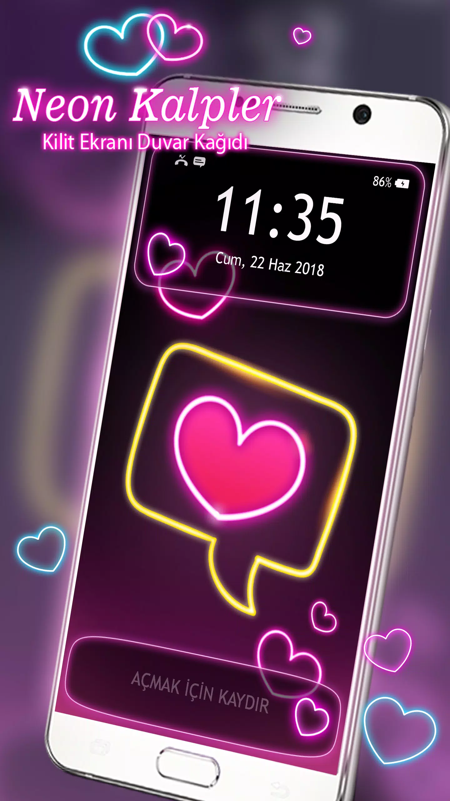 Android İndirme için Neon Kalpler Kilit Ekranı Duvar Kağıdı APK