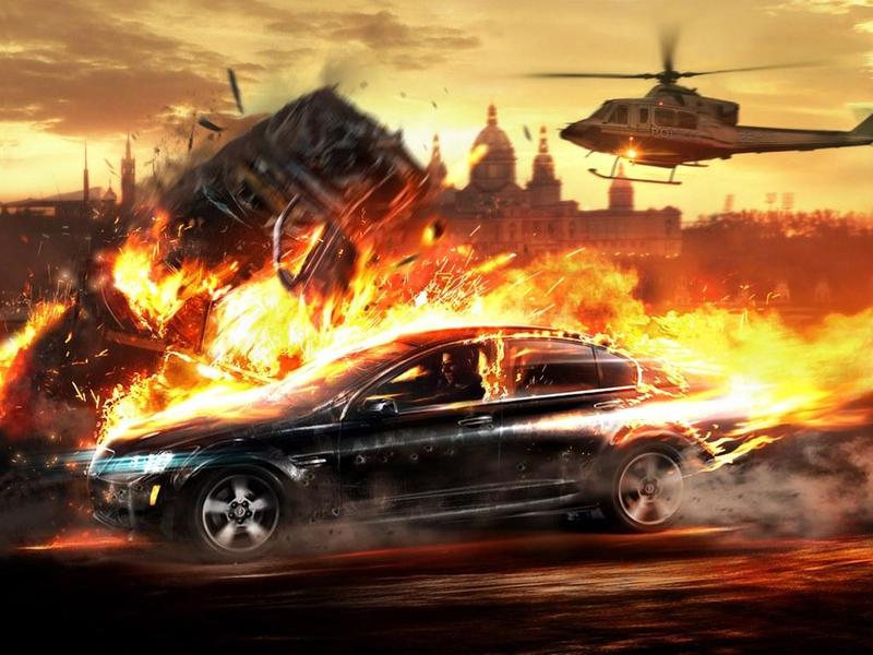 Горящий автомобиль для фотошопа