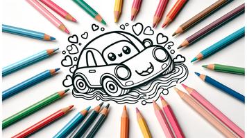 Kawaii Cars Coloring Book Affiche