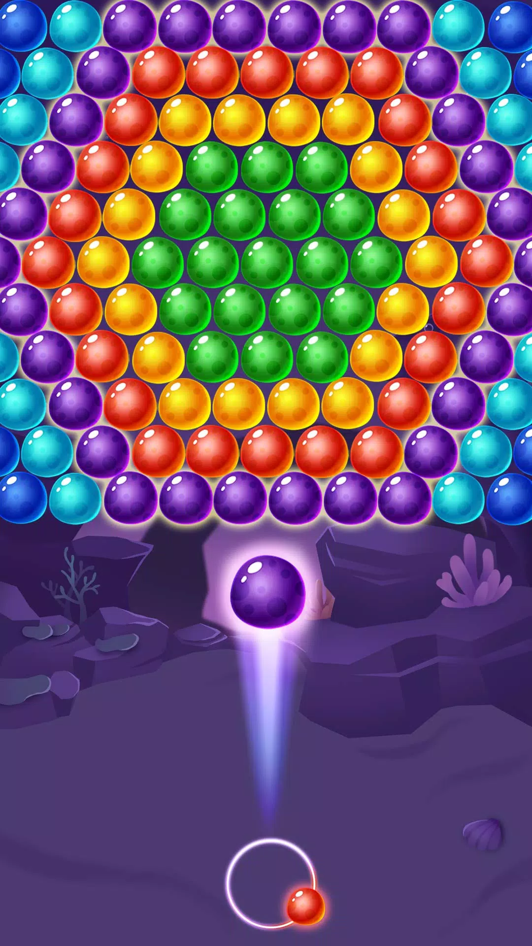 Interface do jogo bubble shooter com flores de bônus