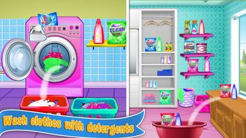 집 세탁 및 접시 닦기 : 지저분한 방 청소 포스터