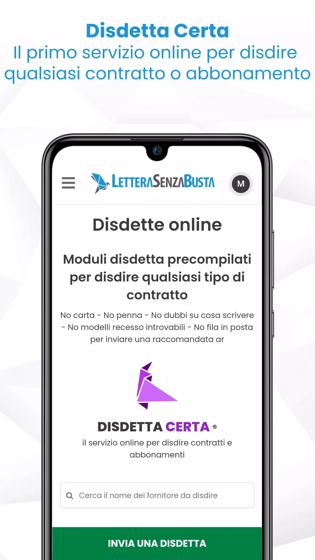 Lettera senza busta disdetta