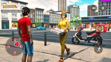 Pizza Delivery Girl Bike Games پوسٹر