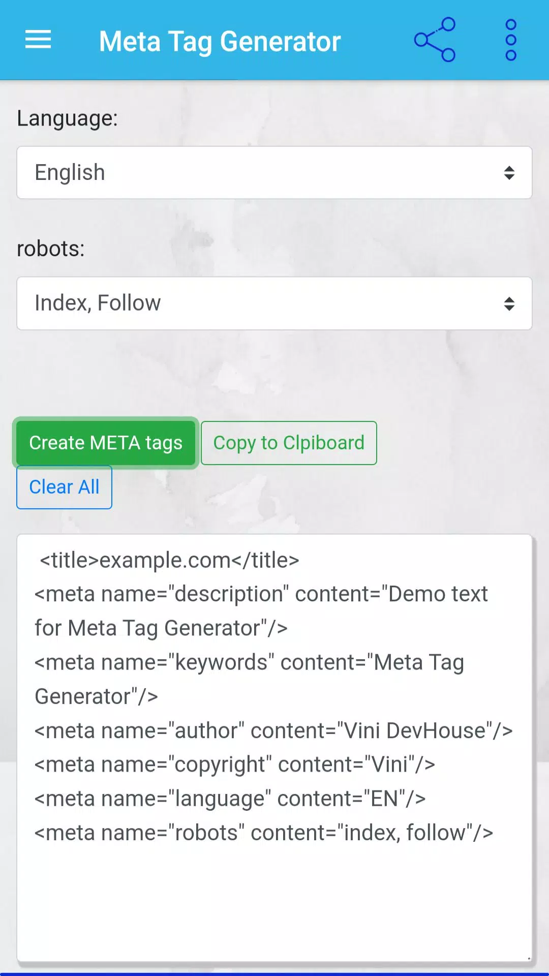 Descarga de APK de Meta Tag Generator para Android