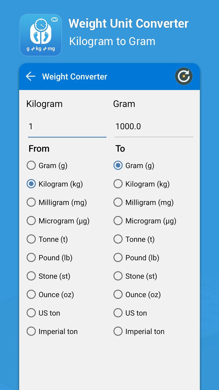 Gram , Kg ,Tons, Milli gram : Weight Convertor for Android - APK Download