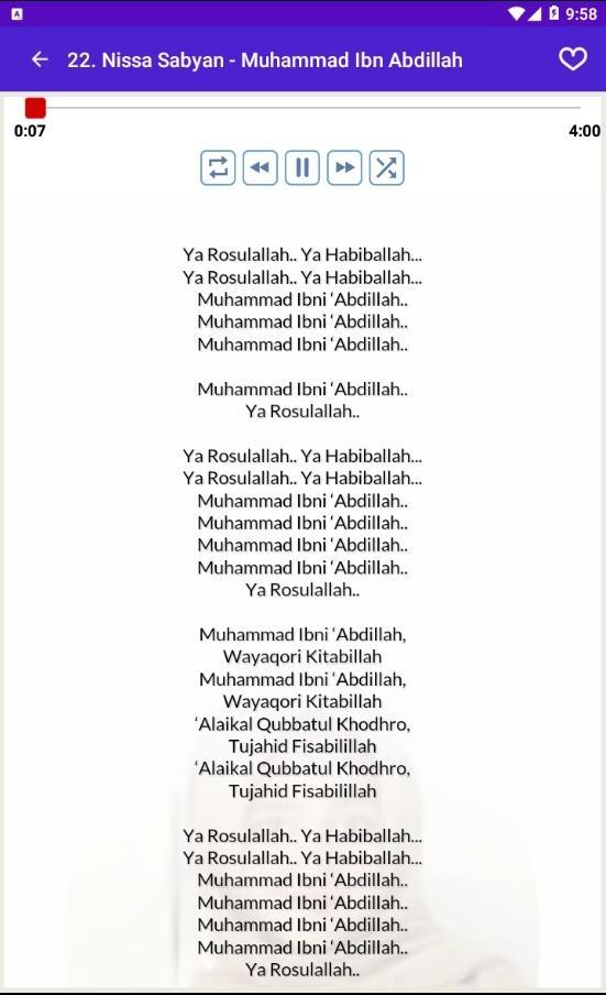 Lirik Sholawat Ya Rasulullah Ya Habiballah - Nurma Edu