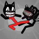 Cartoon Cat vs Stickman Fight Zeichen