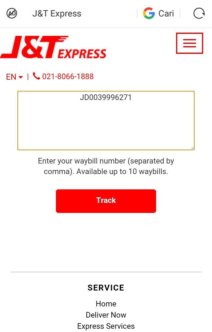 Waybill Tracking Number J T