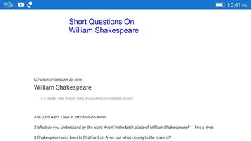 Short Questions On William Shakespeare 포스터