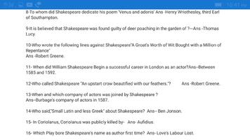 Short Questions On William Shakespeare 스크린샷 1