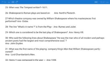 Short Questions On William Shakespeare 스크린샷 2