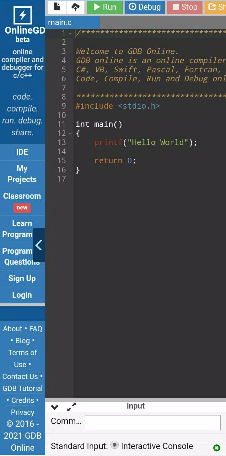 GDB online Debugger Compiler Code, Compile, Run, Debug online C