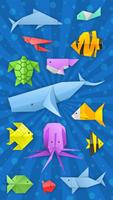 折り紙の魚と紙の水生動物 ポスター