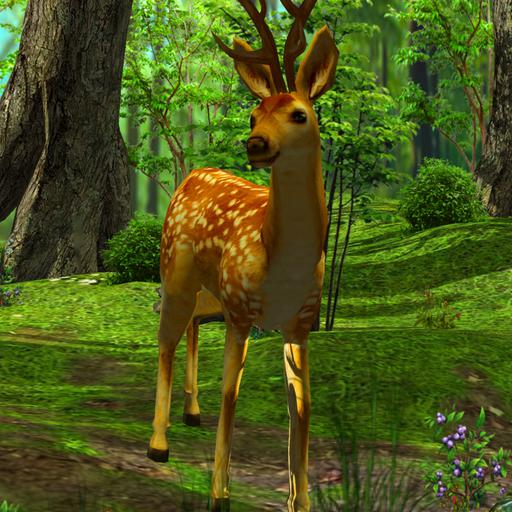 3D梅花鹿與美麗森林-動物自然動態桌布