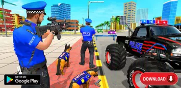 警察のモンスタートラックの車のゲーム