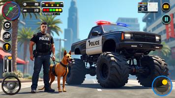 警察のモンスタートラックの車のゲーム ポスター