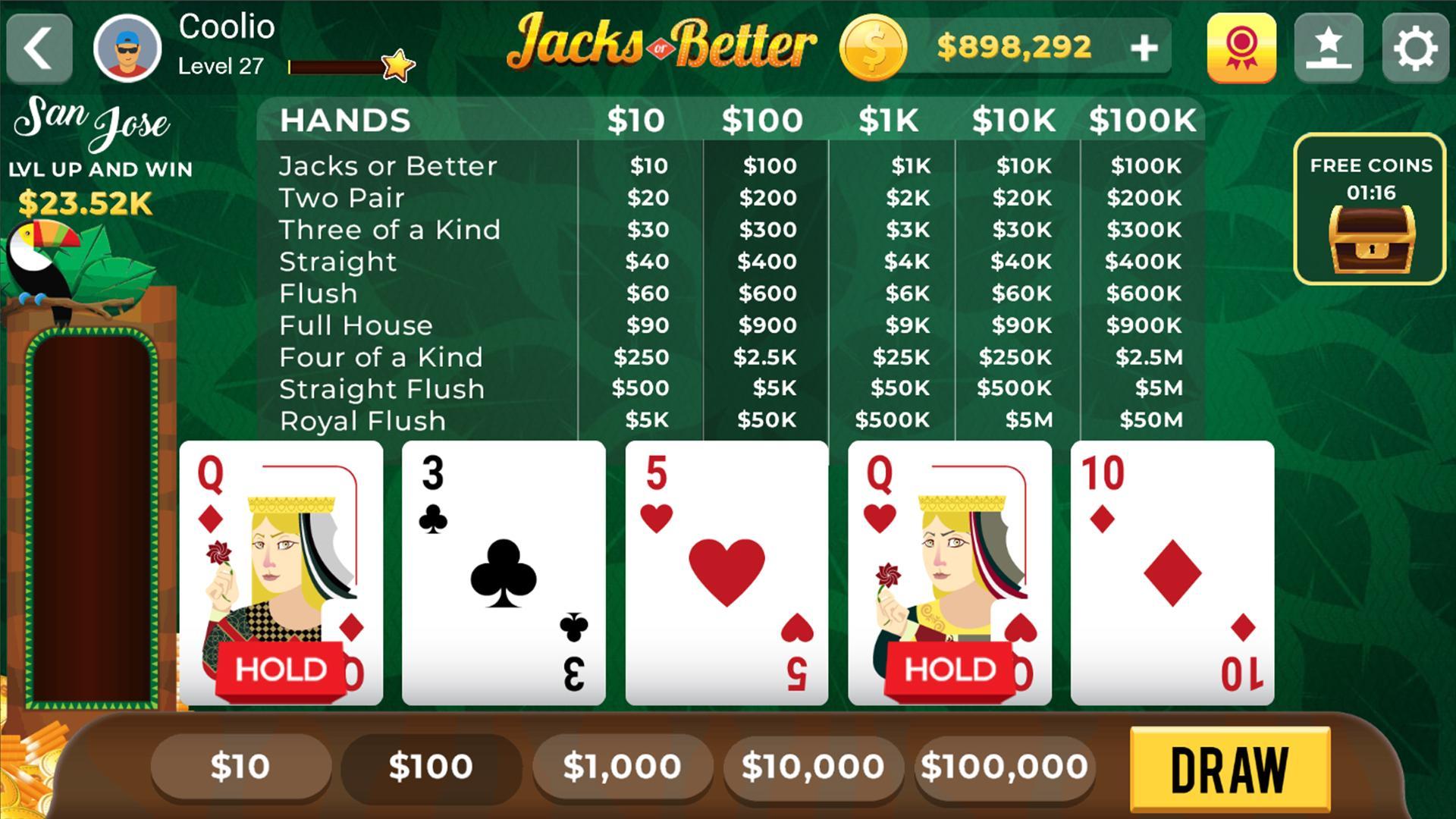 Jacks or Better – Free Online Video Poker Game pour Android - Téléchargez  l'APK