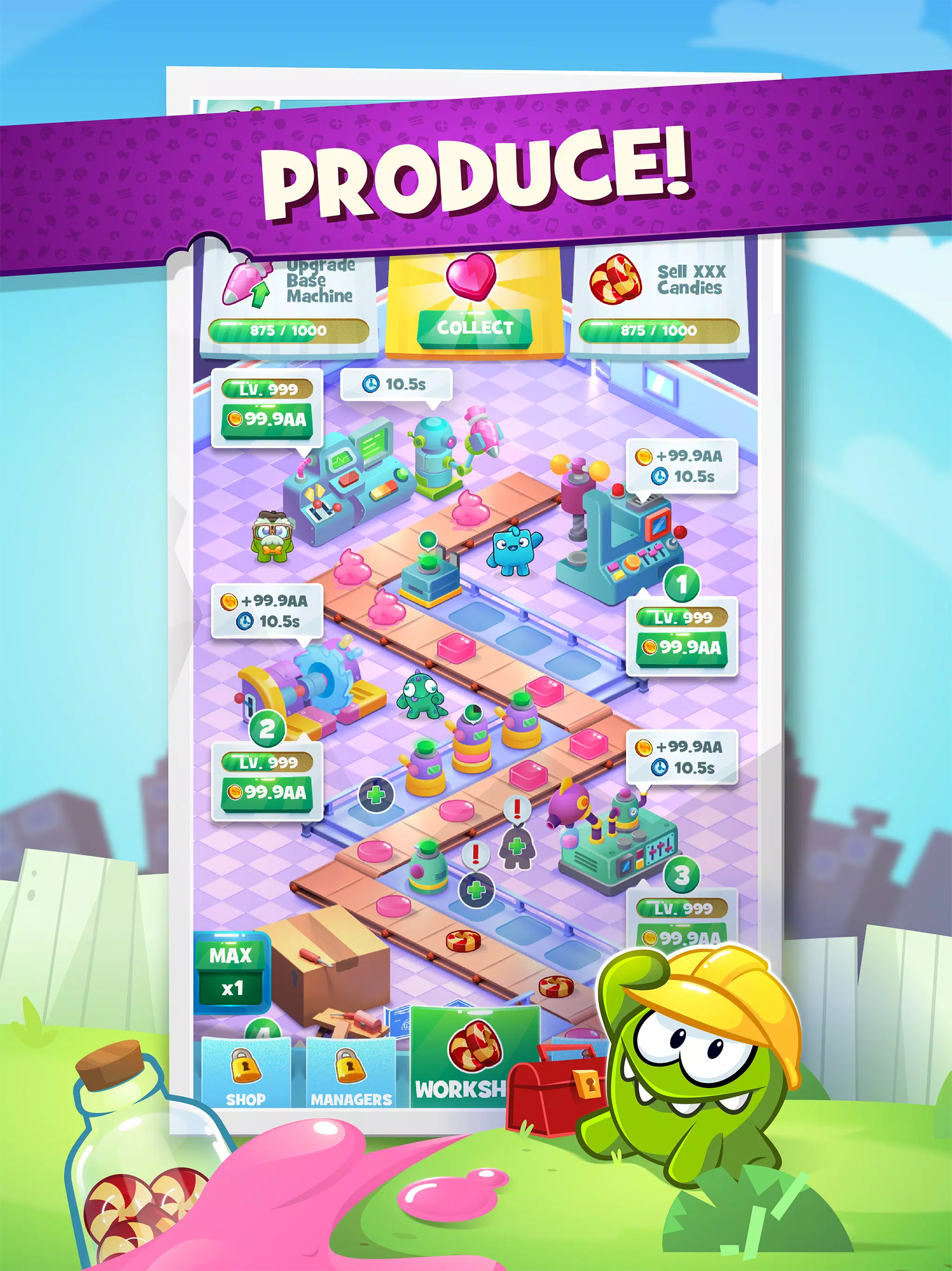 Download Free Android Game Om Nom Idle Candy Factory