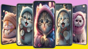 Cute Cat Cartoon Wallpaper Ekran Görüntüsü 1