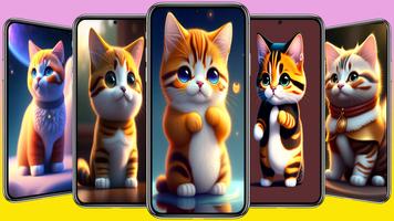 Cute Cat Cartoon Wallpaper Ekran Görüntüsü 2