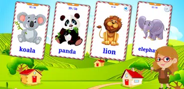 かわいい動物学習カード : 英語学習