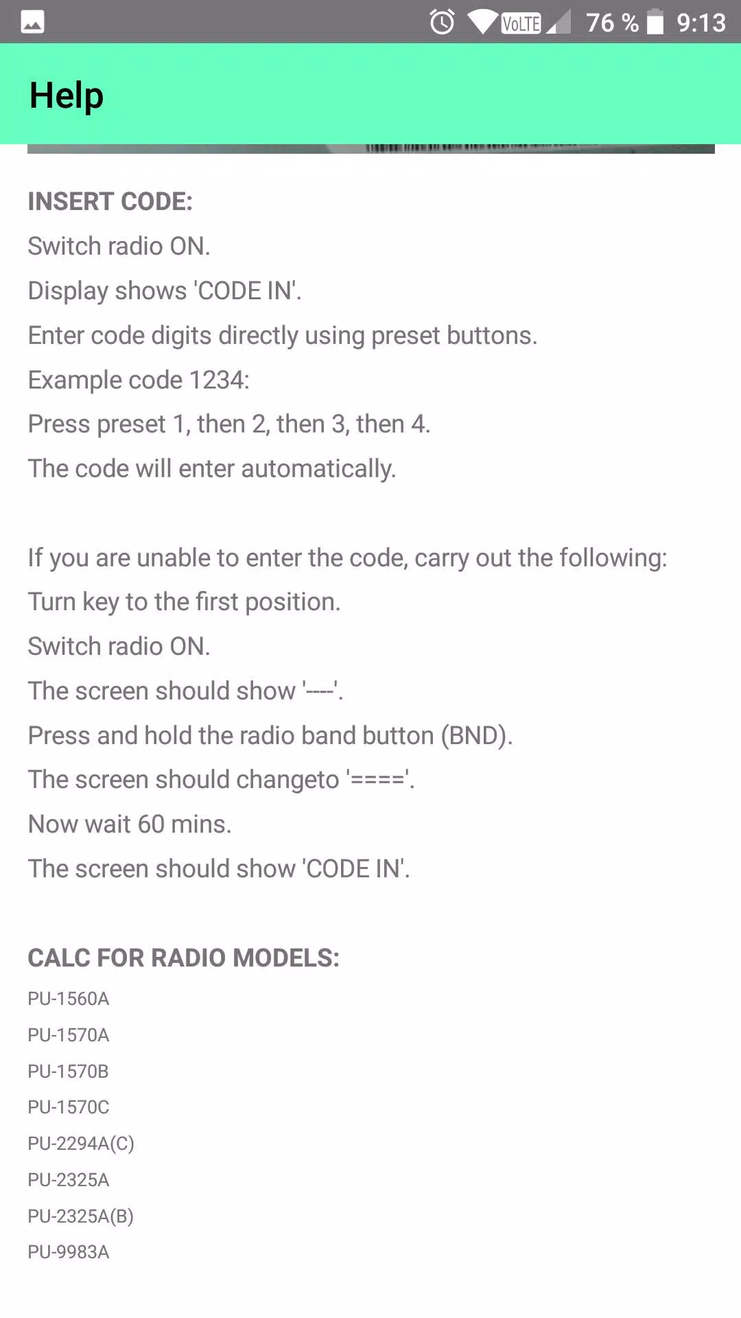 RADIO CODE for CLARION PU-2294 Latest Version 3.0.2 for Android