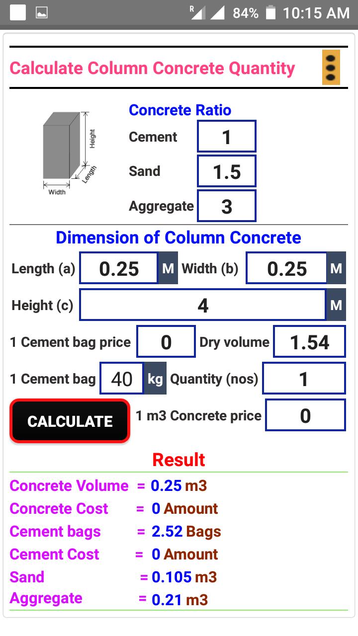 Concrete Bag Calculator - My Hobby