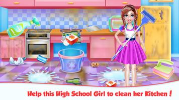 Highschool Girl House Cleaning Affiche