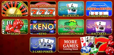 カジノ： バカラ、 ルーレット、スロットマシン、 ポーカー