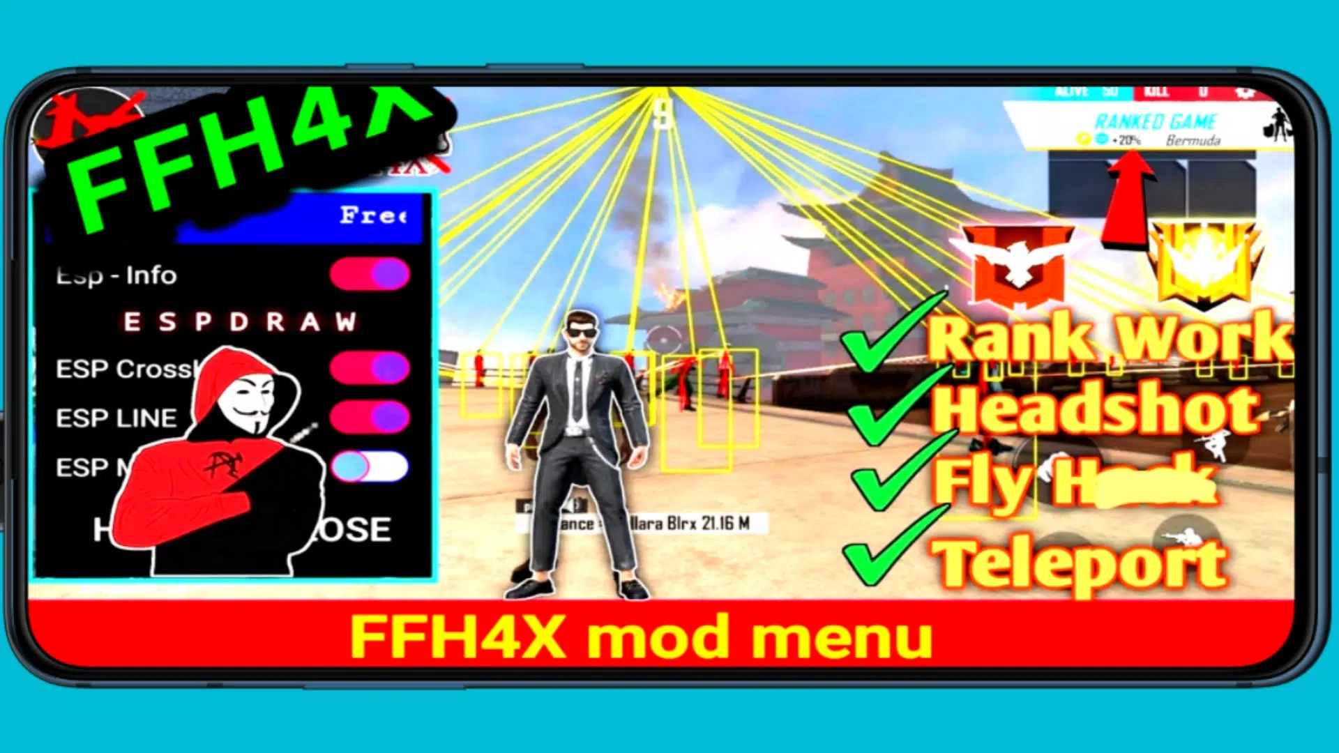 تحميل FFH4X Mod Menu Fire Hack FFH4 Free APK للاندرويد