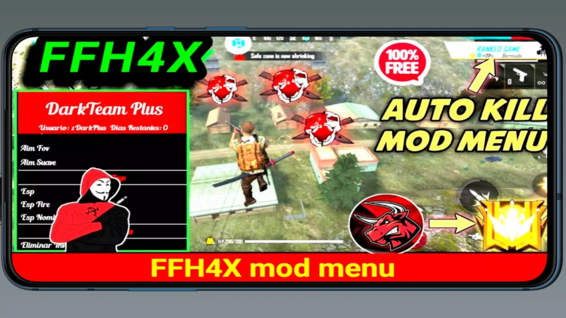 تحميل FFH4X Mod Menu Fire Hack FFH4 Free APK للاندرويد