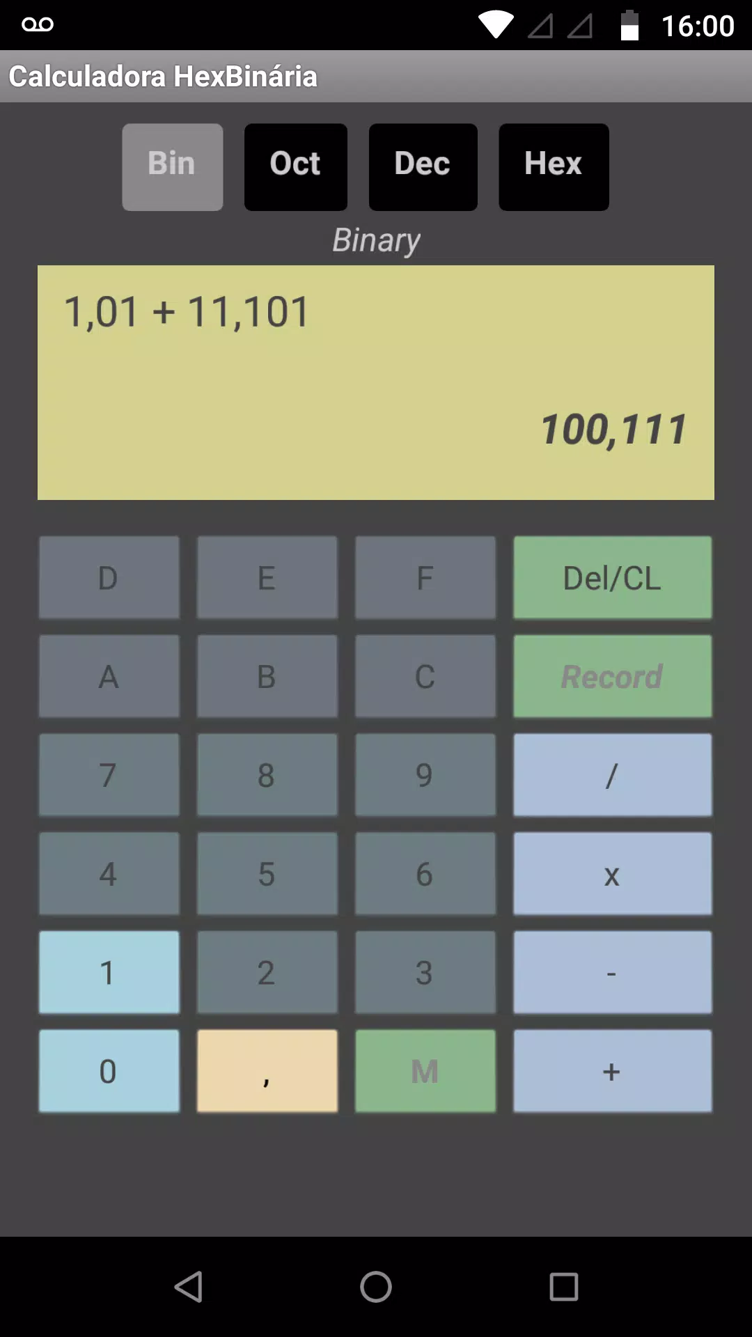 Calculadora Hex Binária (com vírgula)安卓版应用APK下载