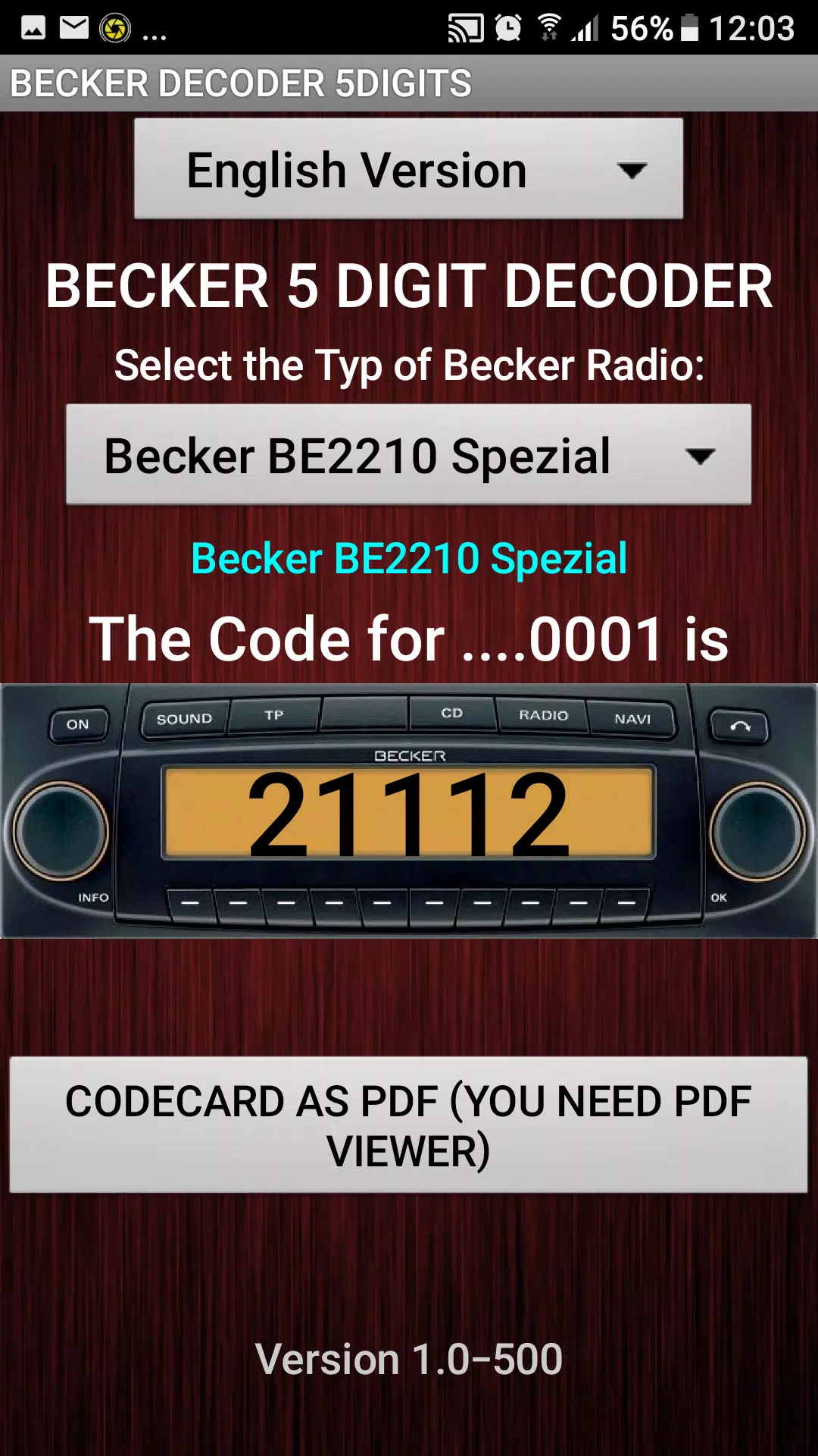 Becker 5Digit Radio Code for Android - APK Download