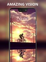 Boy riding a bicycle in the sunset live wallpaper Affiche