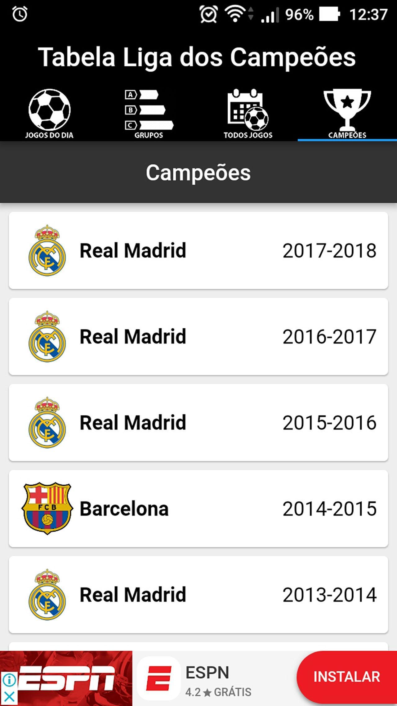 Tabela Liga dos Campeões 2018/2019 para Android - APK Baixar