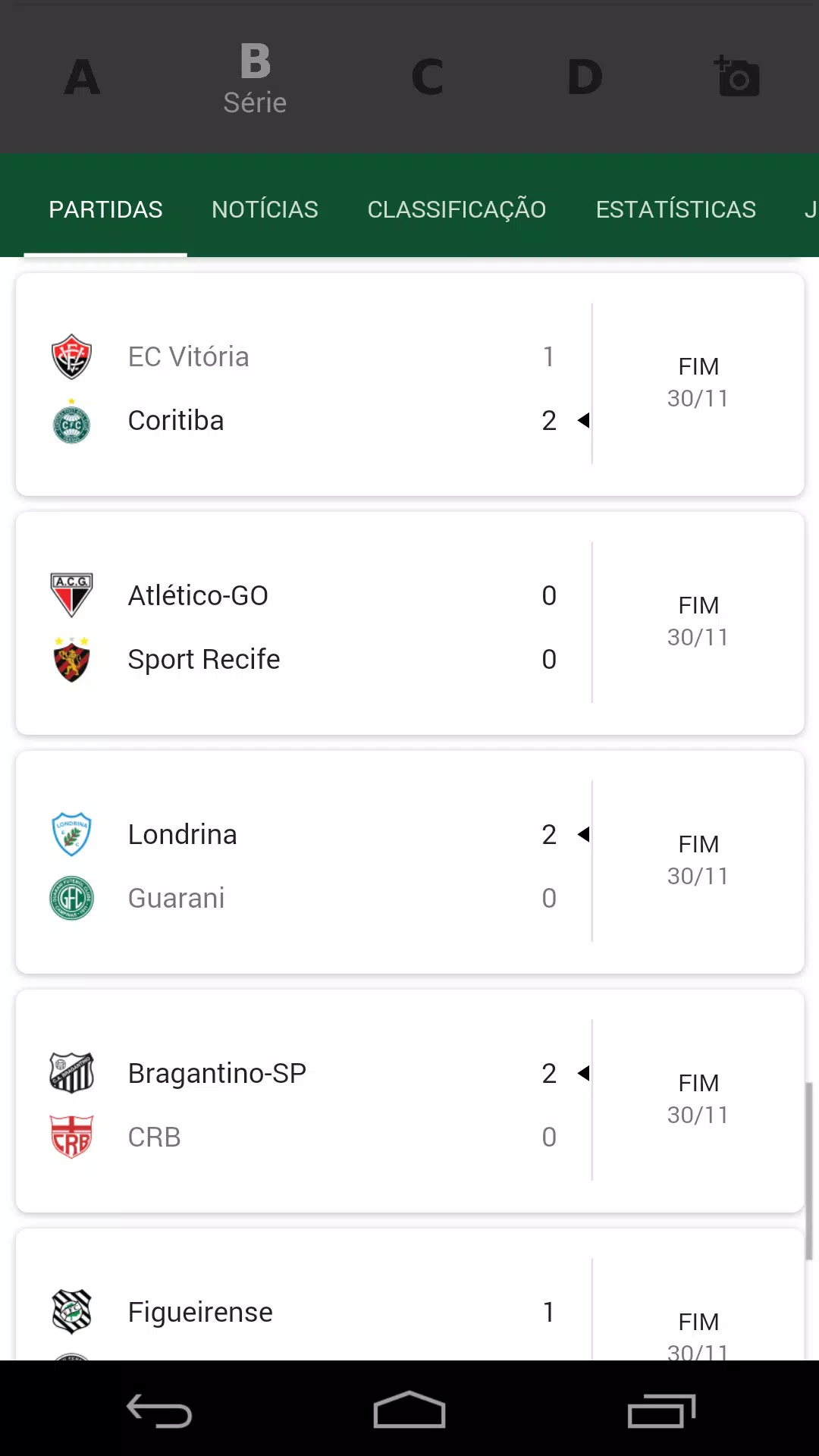 Download do APK de Resultados dos Jogos (Série A, B , C e D) para Android