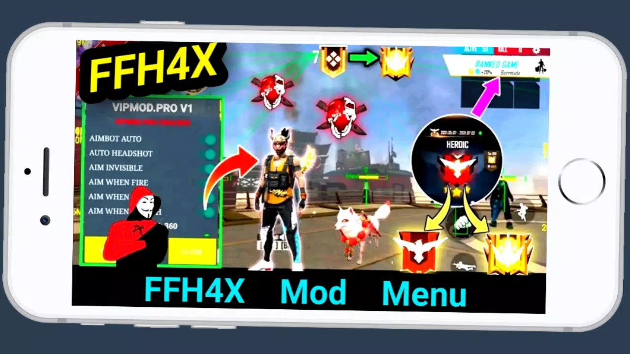 Download ffh4x mod menu fire hack ff android on PC
