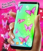Pink Sparkly Butterflies on Screen الملصق