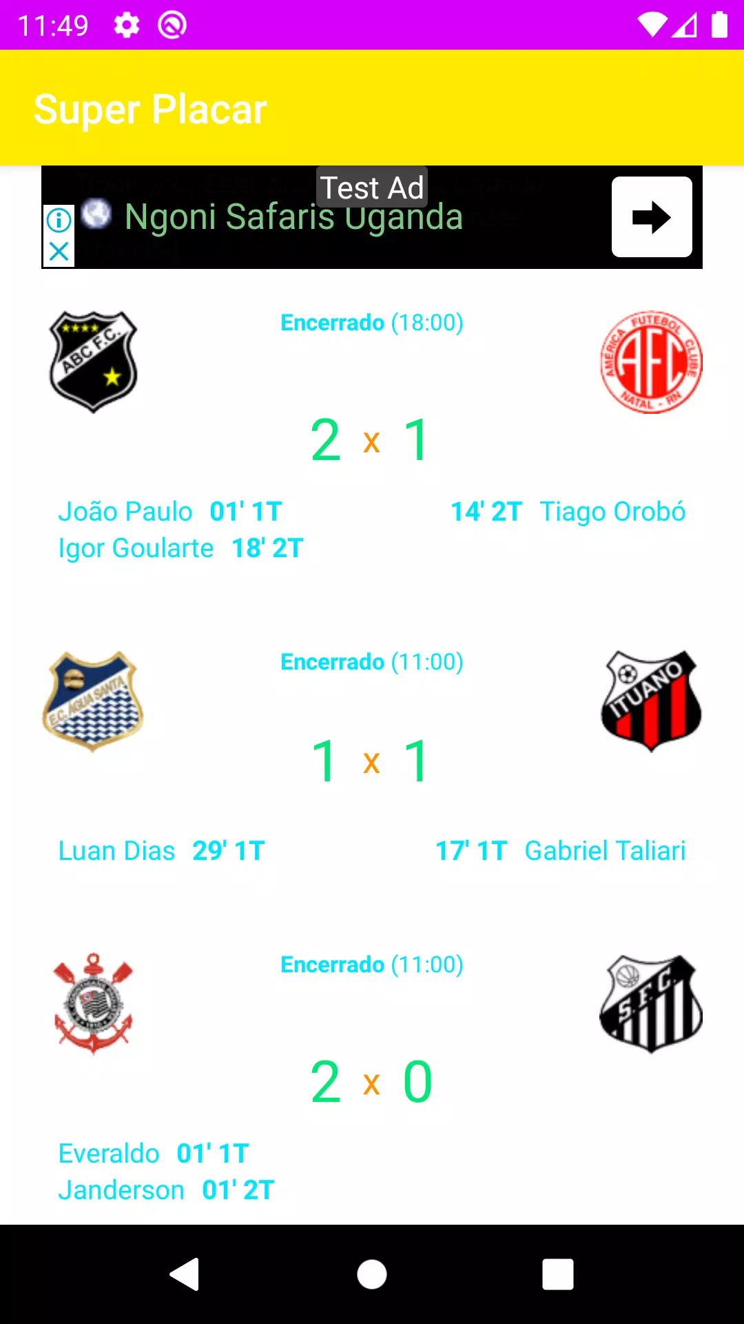 Super placar - Resultado dos jogos de ontem 27/04/2019.