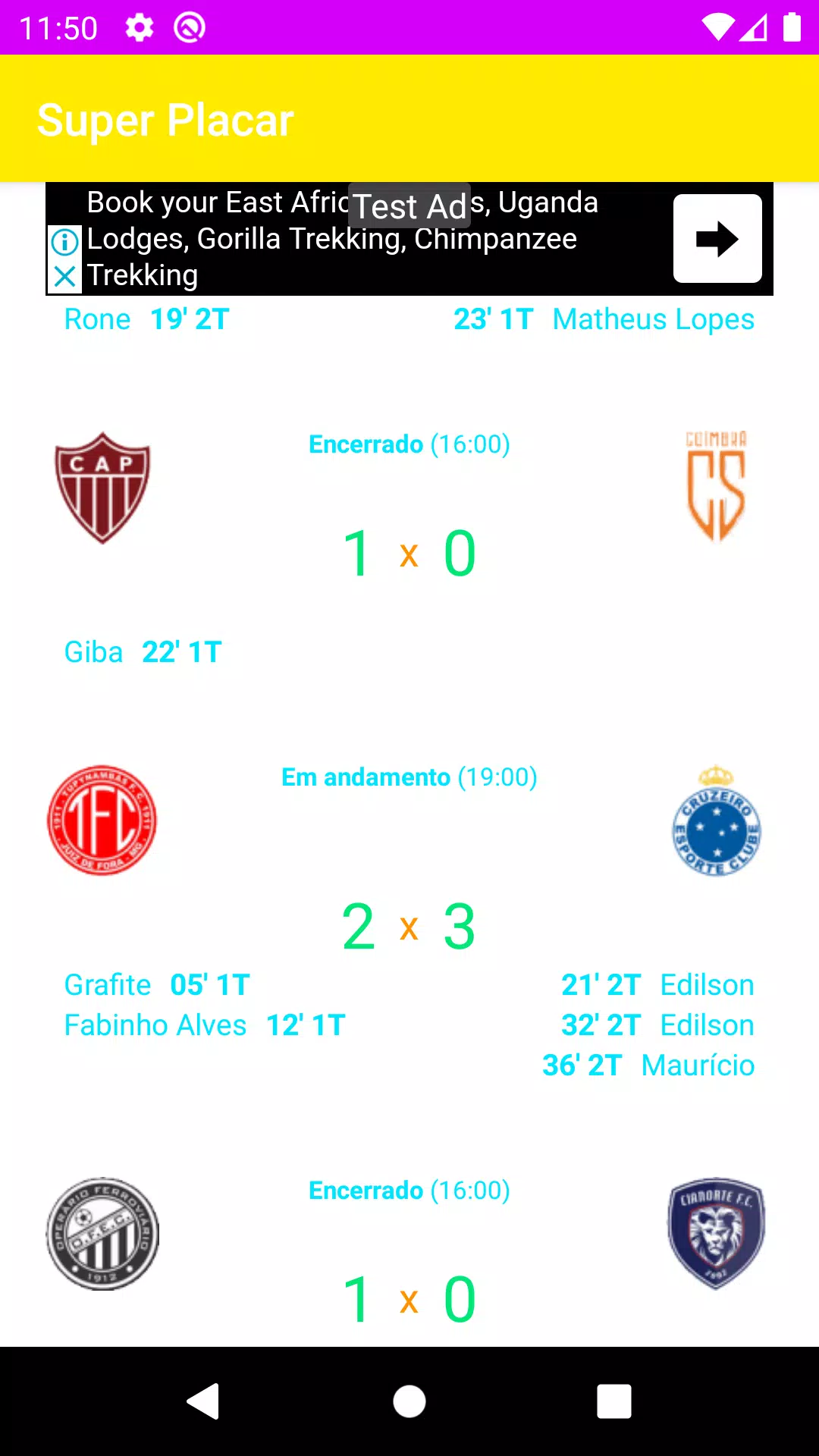 Super placar - Resultado dos jogos de ontem 27/04/2019.