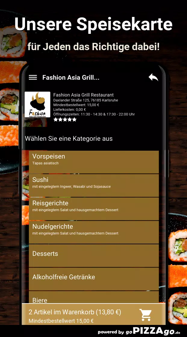 Fashion Asia Grill Restaurant Karlsruhe für Android - APK herunterladen
