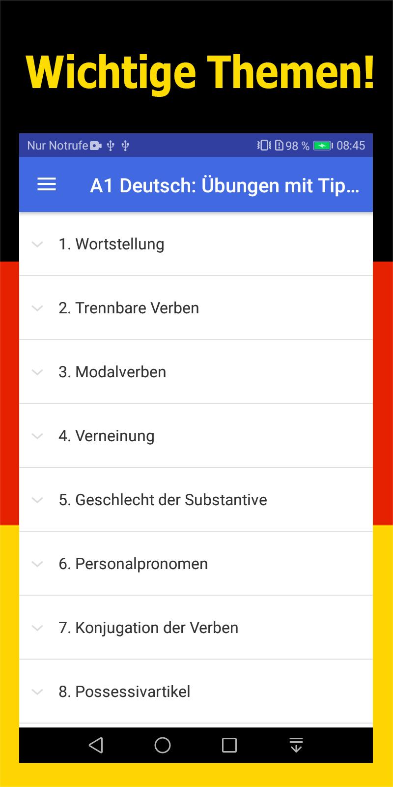 kwartaal herwinnen formaat A1 Duits leren: oefeningen APK voor Android Download